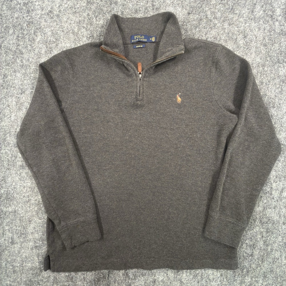 Polo Ralph Lauren Pullover Men's Medium Gray Estate Rib 1/4 Zip Pony Long Sleeve